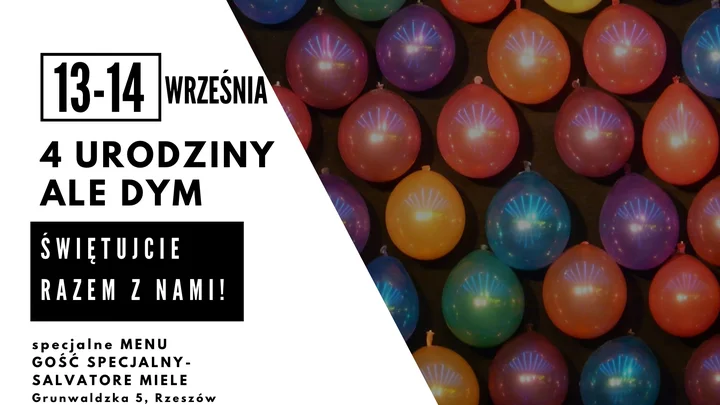 Obrazek przedstawia grafikę promocyjną wydarzenia Weekend urodzinowy ALE DYM z DJ-em i kolacją degustacyjną