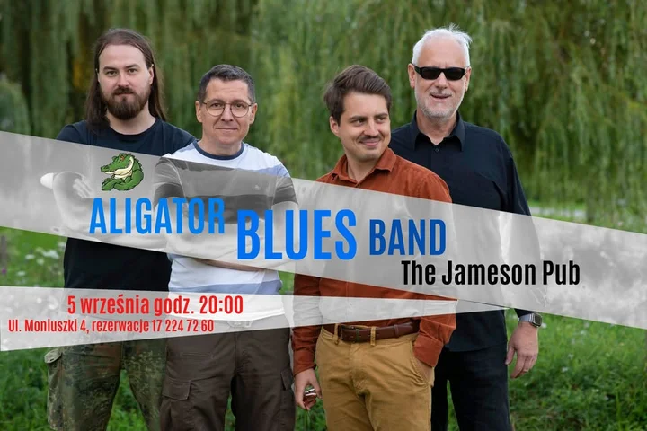 Obrazek przedstawia grafikę promocyjną wydarzenia Wieczór bluesa z Aligator Blues Band w Jameson Pub Rzeszów