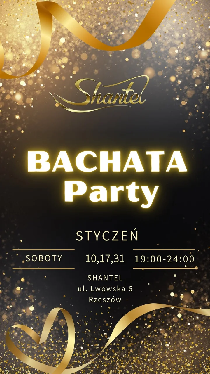 Grafika promocyjna wydarzenia Bachata Party Shantel Rzeszów — imprezy taneczne w styczniu