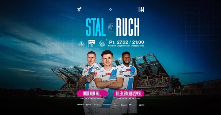 Grafika promocyjna wydarzenia Betclic 1 Liga: Stal Rzeszów – Ruch Chorzów
