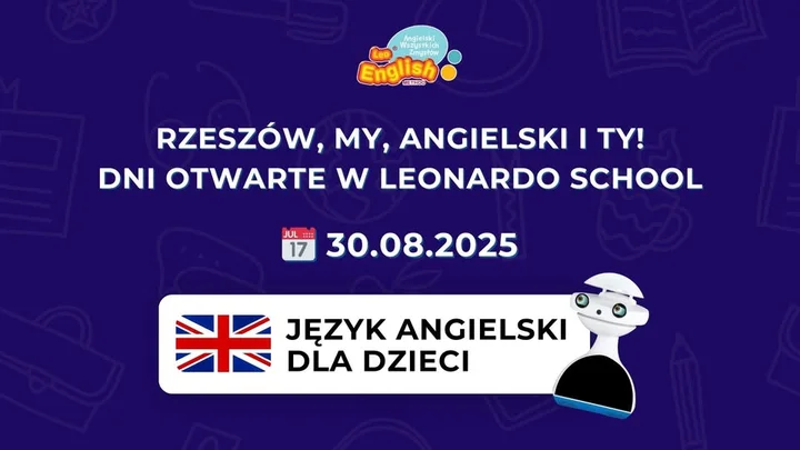 Obrazek przedstawia grafikę promocyjną wydarzenia Bezpłatne lekcje pokazowe angielskiego dla dzieci w Rzeszowie