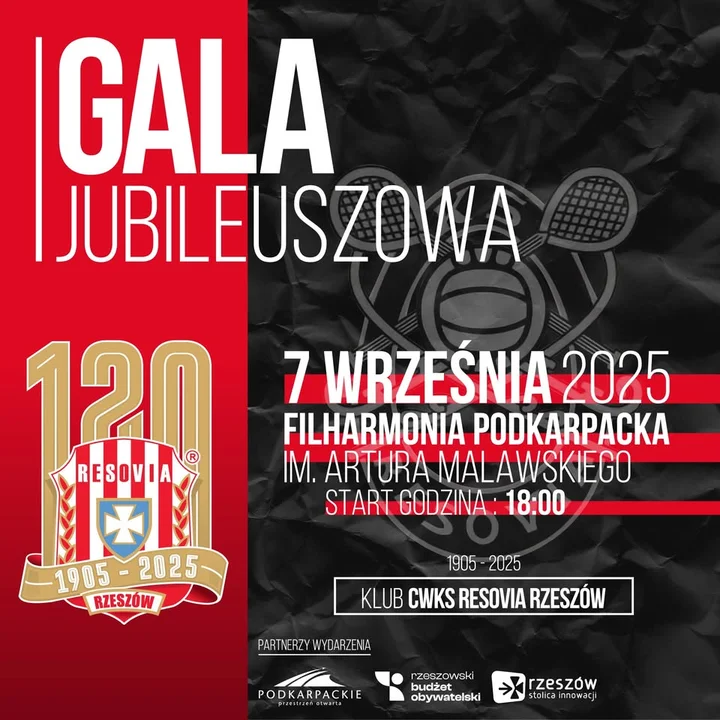 Obrazek przedstawia grafikę promocyjną wydarzenia Gala jubileuszowa 120-lecia CWKS Resovia Rzeszów