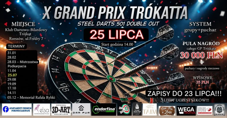 Grafika promocyjna wydarzenia GRAND PRIX TRÓJKĄTA – turniej darta
