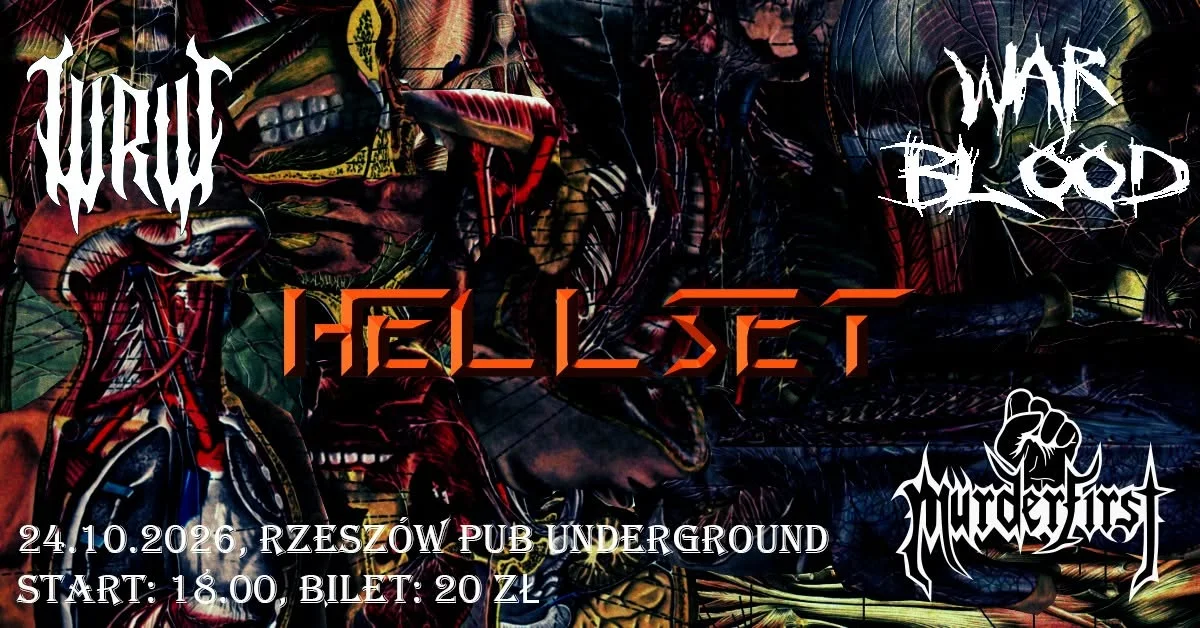 Grafika promocyjna wydarzenia HELLSET • MURDERFIRST • W RAMIONACH WIEDŹMY • WAR BLOOD koncert metalowy
