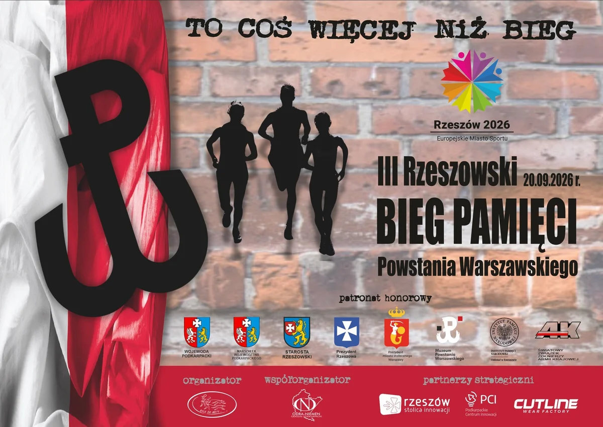 Grafika promocyjna wydarzenia III Rzeszowski Bieg Pamięci Powstania Warszawskiego