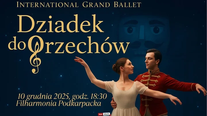 Obrazek przedstawia grafikę promocyjną wydarzenia Balet „Dziadek do Orzechów” w Filharmonii Podkarpackiej