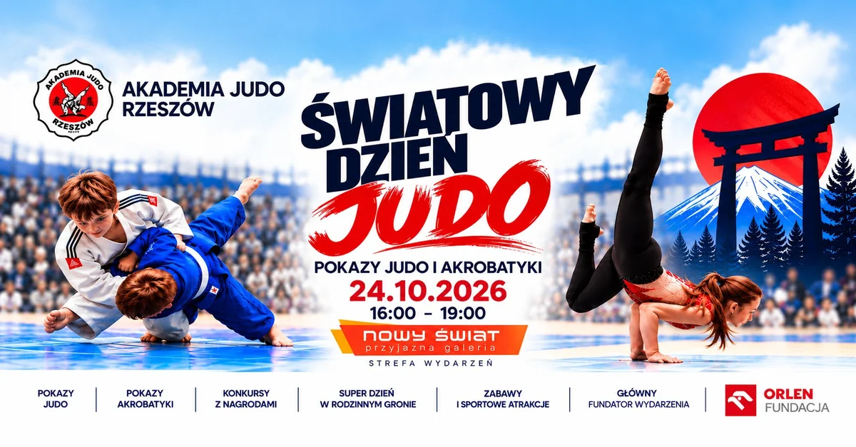 Grafika promocyjna wydarzenia Światowy Dzień Judo w Rzeszowie