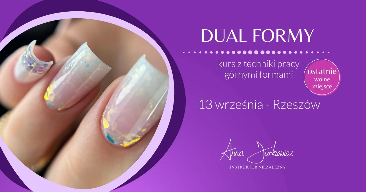Grafika promocyjna wydarzenia Kurs pracy górnymi formami w Rzeszowie — szkolenie dla stylistek paznokci