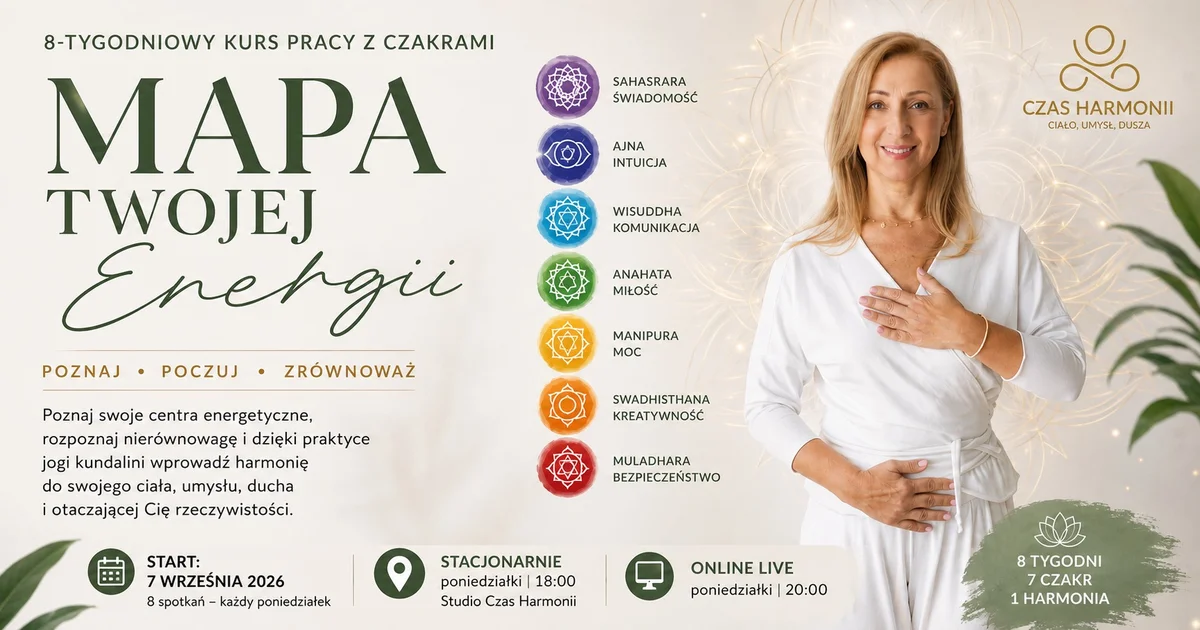 Grafika promocyjna wydarzenia MAPA TWOJEJ ENERGII – kurs czakr