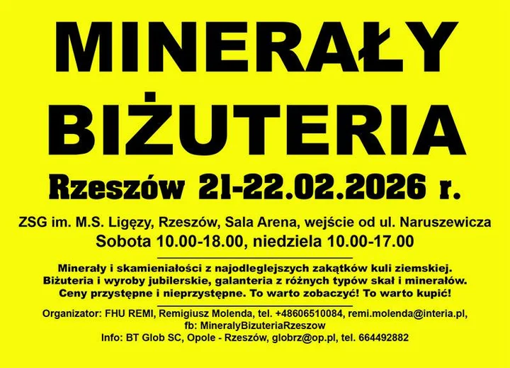 Grafika promocyjna wydarzenia Minerały Biżuteria Rzeszów — 69. Międzynarodowa Wystawa i Giełda Minerałów, Skamieniałości i Wyrobów Jubilerskich
