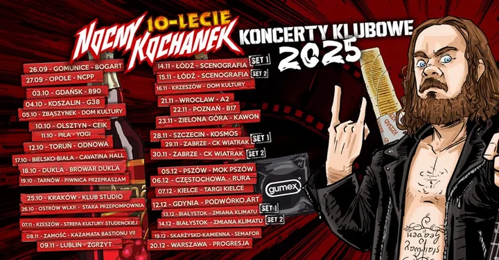 Obrazek przedstawia grafikę promocyjną wydarzenia Koncert Nocny Kochanek — jubileuszowa trasa klubowa w Rzeszowie