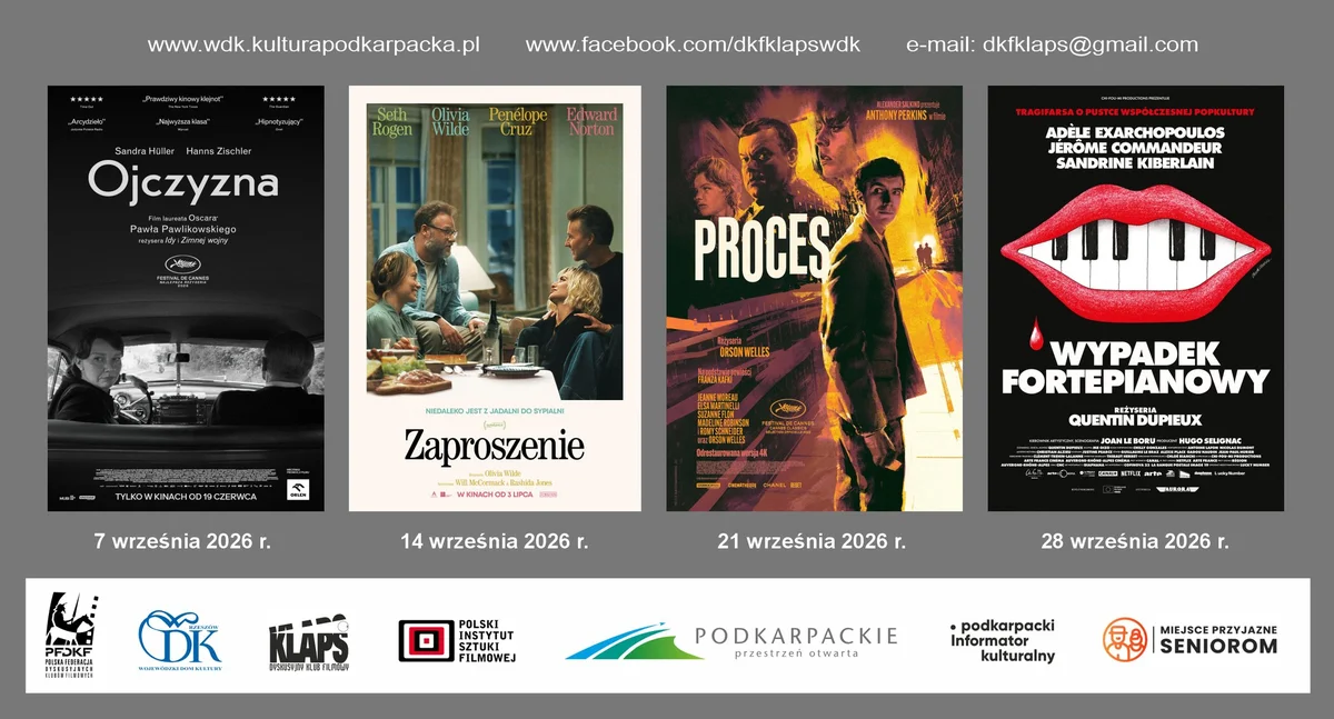 Grafika promocyjna wydarzenia Powakacyjne projekcje filmowe w DKF-ie KLAPS – wrześniowy repertuar