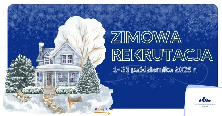 Grafika promocyjna wydarzenia Rekrutacja ELSA Rzeszów — zimowa rekrutacja dla studentów prawa