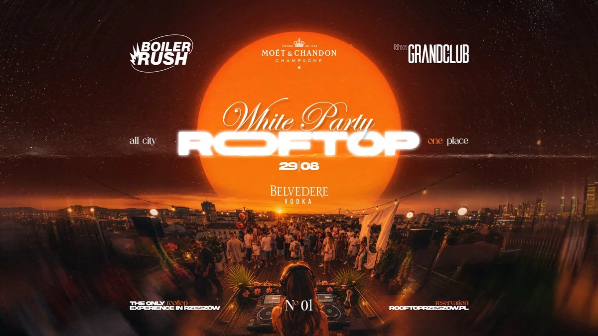 Grafika promocyjna wydarzenia ROOFTOP RZESZÓW x White Party – impreza na dachu