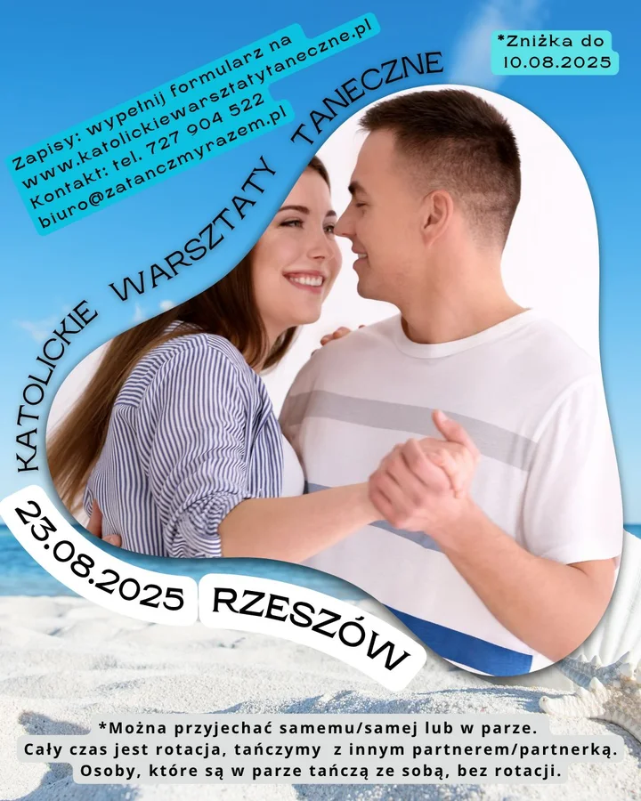 Obrazek przedstawia grafikę promocyjną wydarzenia Warsztaty tańca użytkowego i walca wiedeńskiego dla singli i par w Rzeszowie