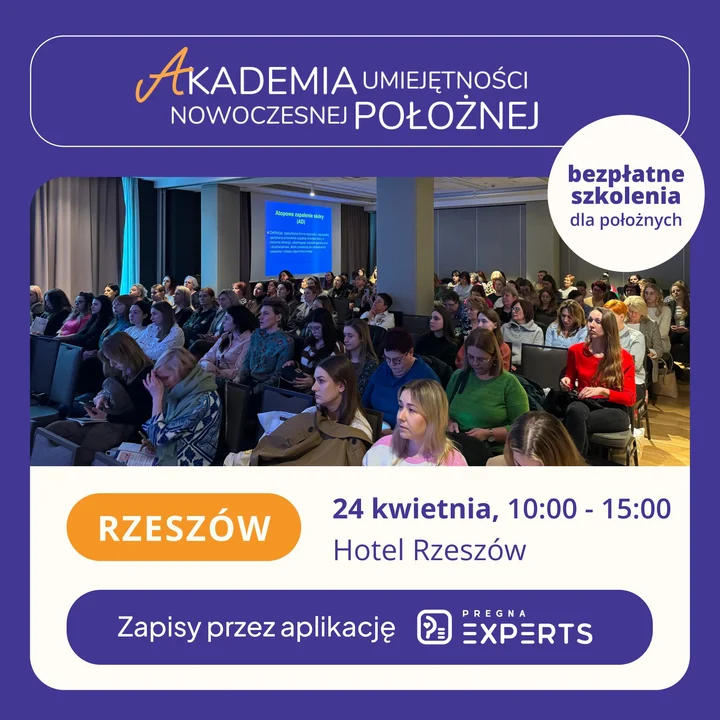 Grafika promocyjna wydarzenia Bezpłatne szkolenie Akademia Położnej w Rzeszowie — 24 kwietnia 2026