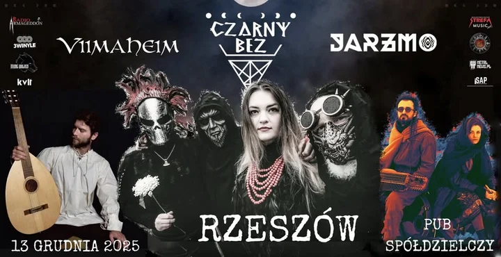 Grafika promocyjna wydarzenia RZESZÓW: CZARNY BEZ + Jarzmo, Viimaheim — słowiański folk, industrial i metal w Pubie Spółdzielczym