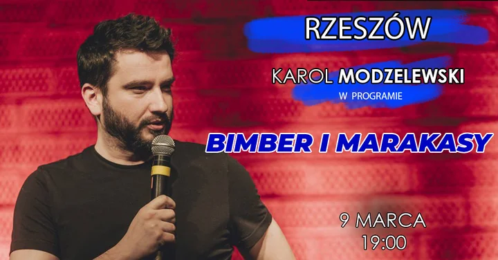 Grafika promocyjna wydarzenia Karol Modzelewski — „Bimber i marakasy” w Rzeszowie