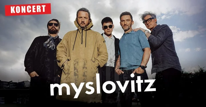 Obrazek przedstawia grafikę promocyjną wydarzenia Myslovitz w Rzeszowie — koncert jesienią 2025