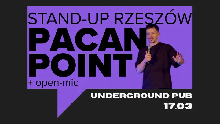 Grafika promocyjna wydarzenia Pacan Point (Rzeszów) — wykłady komediowe / stand-up z Piotrem Jaskułą