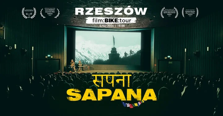 Grafika promocyjna wydarzenia SAPANA — Rowerem w Himalaje: pokaz filmu w Rzeszowie