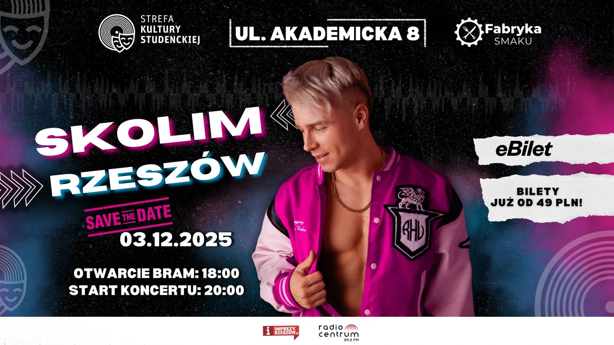 Grafika promocyjna wydarzenia SKOLIM w Rzeszowie — koncert 3 grudnia 2025