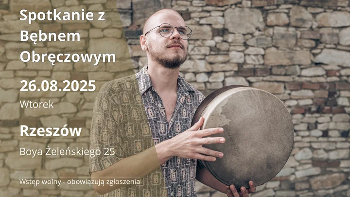 Obrazek przedstawia grafikę promocyjną wydarzenia Warsztat gry na bębnie obręczowym w Rzeszowie