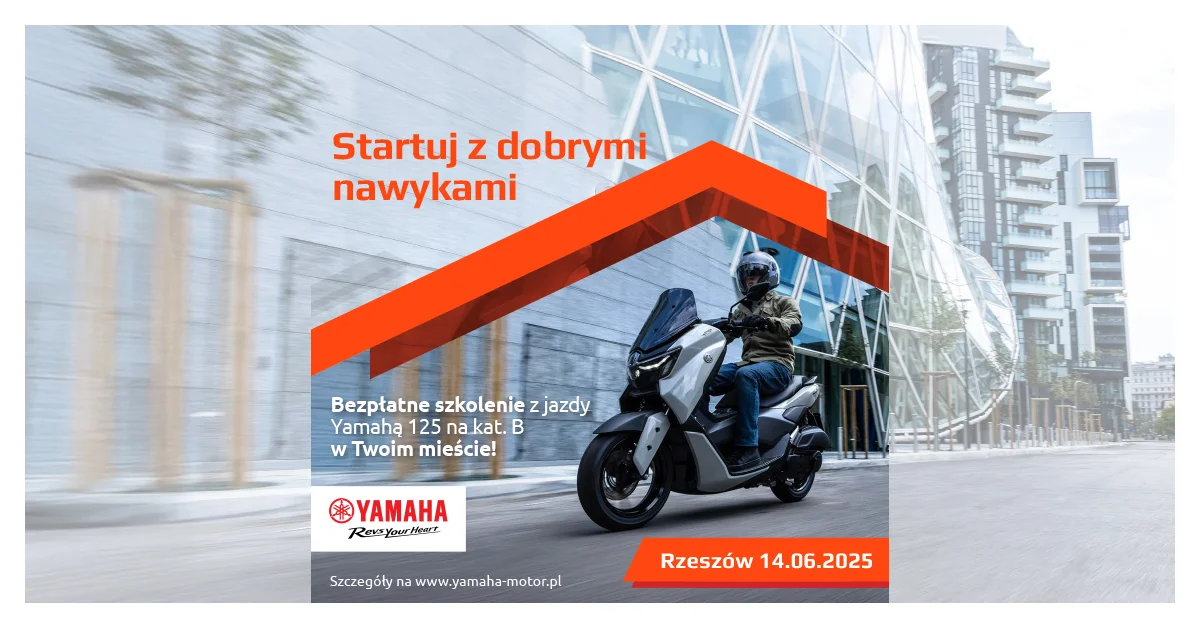 Grafika promocyjna wydarzenia Szansa na naukę jazdy skuterem i motocyklem w Rzeszowie