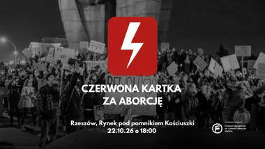 Grafika promocyjna wydarzenia Czerwona kartka za aborcję! – Rzeszów: protest kobiet