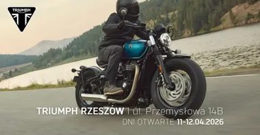 Grafika promocyjna wydarzenia Dni Otwarte Triumph Rzeszów – jazdy testowe, motocykle i motocyklowa atmosfera