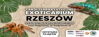 Grafika promocyjna wydarzenia EXOTICARIUM - Rzeszów: targi terrarystyczne z wystawą pająków