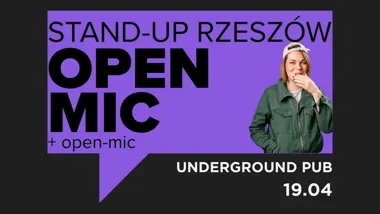 Grafika promocyjna wydarzenia Dobry Open‑mic na niedzielę — stand‑up w Rzeszowie (prowadzi Natalia Adamowska)