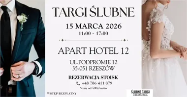 Grafika promocyjna wydarzenia Targi ślubne Rzeszów — inspiracje, wystawcy i praktyczne porady przed ślubem