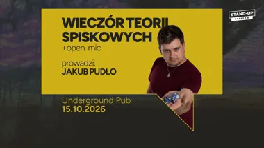 Grafika promocyjna wydarzenia Wieczór Teorii Spiskowych – stand-up w Rzeszowie
