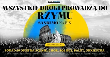 Grafika promocyjna wydarzenia Wszystkie Drogi Prowadzą do Rzymu w Rzeszowie – włoski koncert w Filharmonii Podkarpackiej