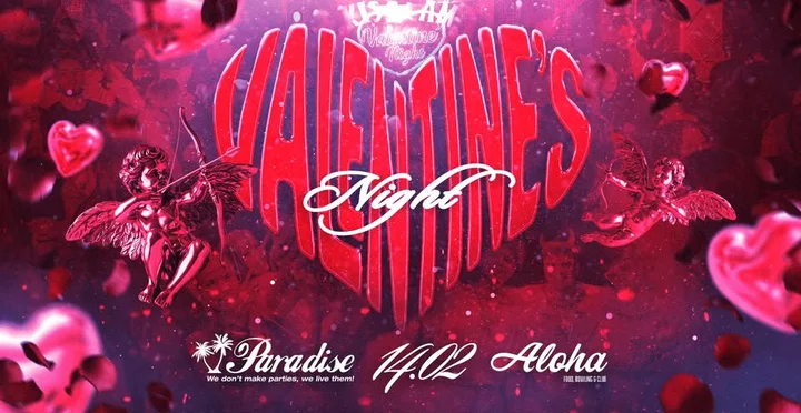 Grafika promocyjna wydarzenia Valentine’s Night w ALOHA (Rzeszów) — 14 lutego