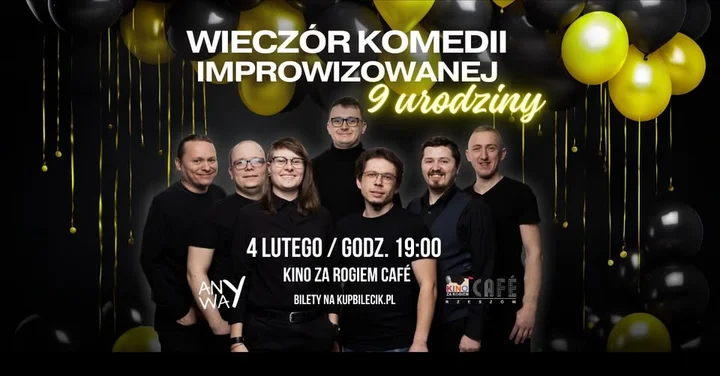 Grafika promocyjna wydarzenia Wieczór komedii improwizowanej – 9. urodziny Grupy Anyway w Rzeszowie
