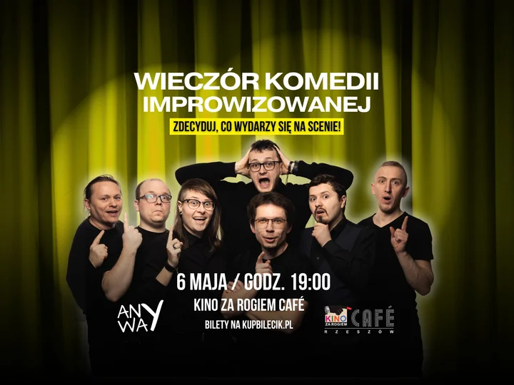 Grafika promocyjna wydarzenia Wieczór komedii improwizowanej w Rzeszowie – impro na żywo z Grupą Anyway
