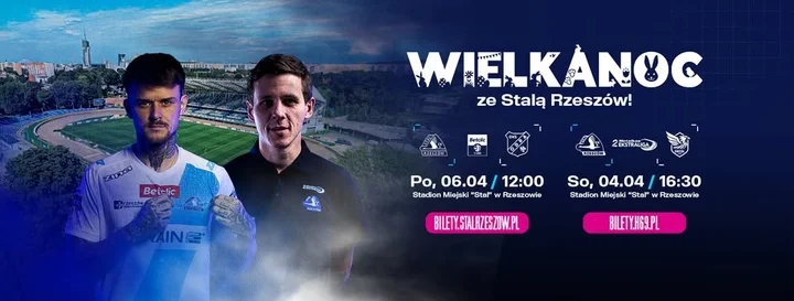 Grafika promocyjna wydarzenia Wielkanoc ze Stalą Rzeszów 2026: inauguracja sezonu z Orłem Łódź