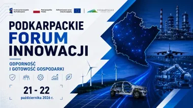 Plakat promujący Podkarpackie Forum Innowacji pt. „Odporność i gotowość gospodarki” zaplanowane na 21–22 października 2026 r., z logotypami instytucji finansują