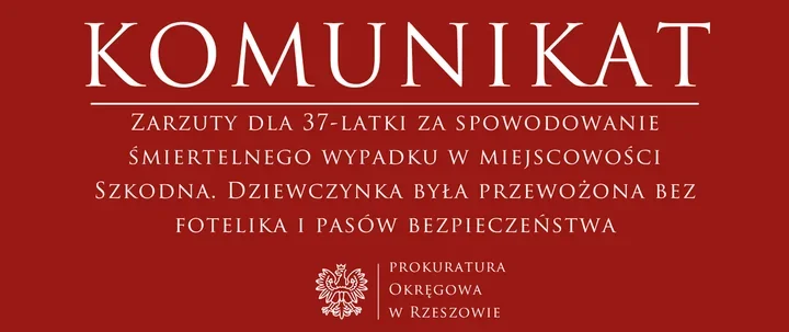 Zarzuty po śmiertelnym wypadku w Szkodnej. Dziecko bez pasów
